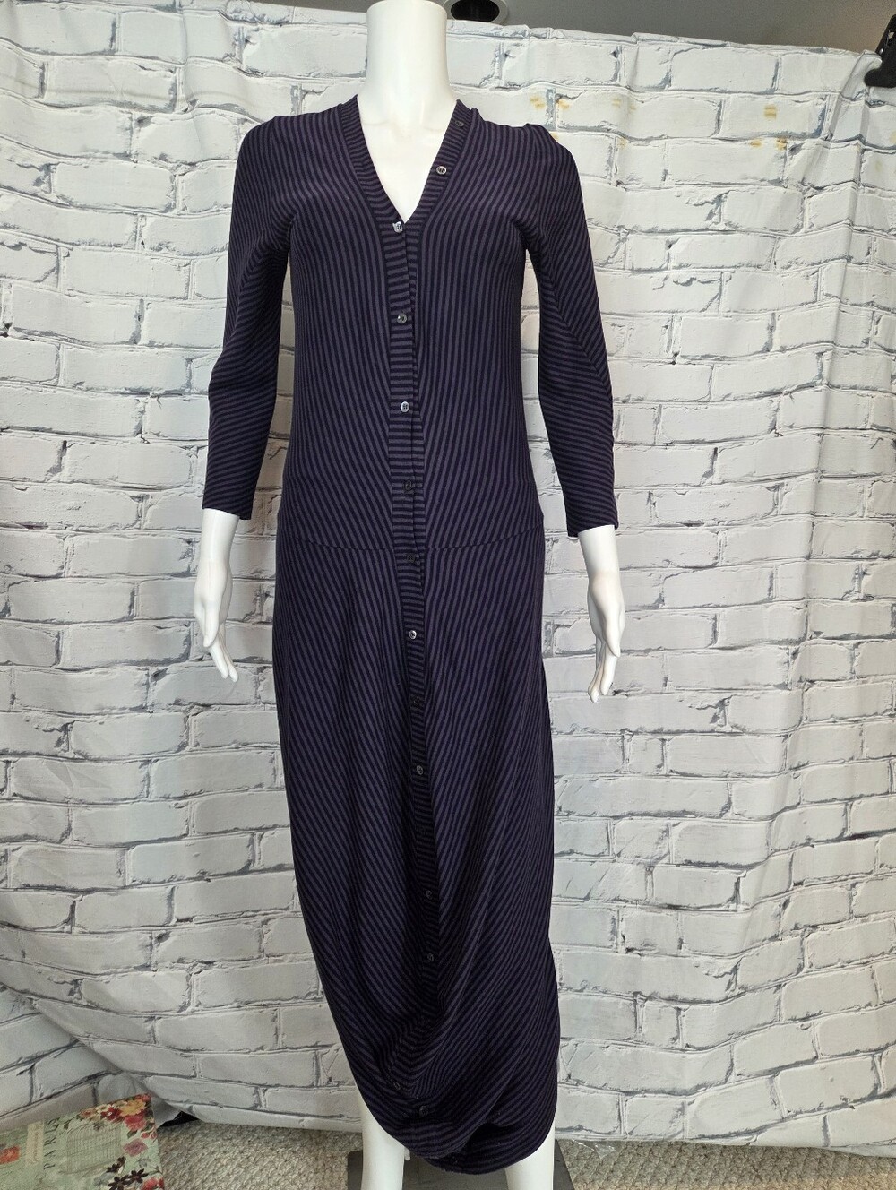 McQ Alexander McQueen Striped Asymetric Draped Dress